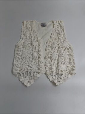 Vintage 1993 SML Sport Ivory Crochet Ramie Cotton Vest Medium Cottagecore